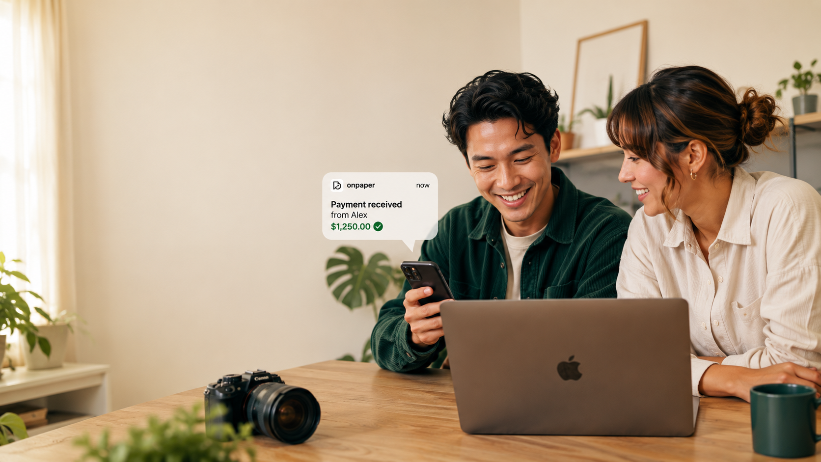 A creator and a freelancer reviewing a guaranteed payment